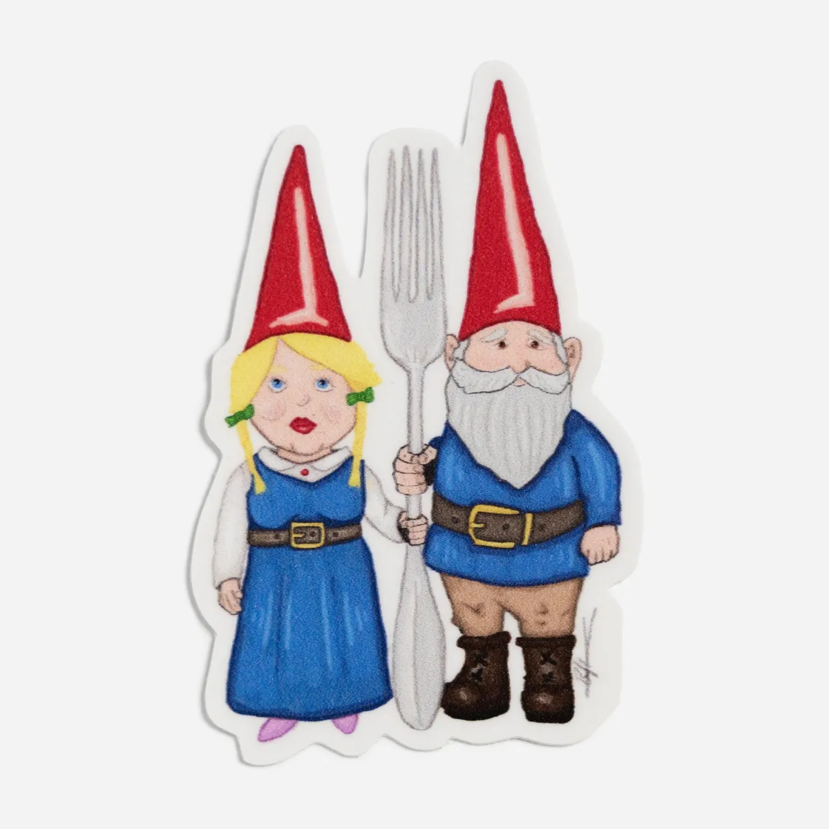 Vesterheim Decals & Stickers-American Gothic Gnomes Premium Sticker