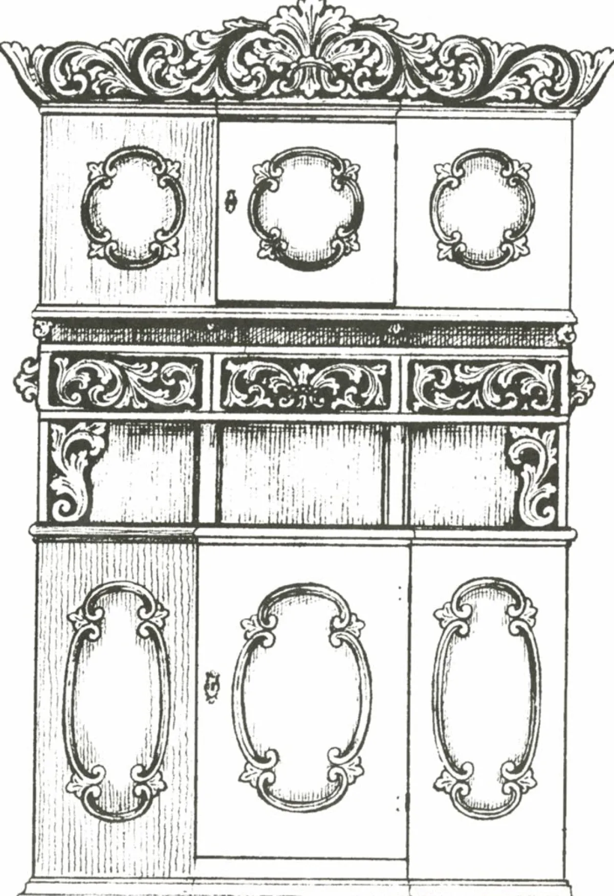 Vesterheim Woodworking | Patterns & Design Packets-Amrud Acanthus Carving Pattern #76- Framskap (Hutch)