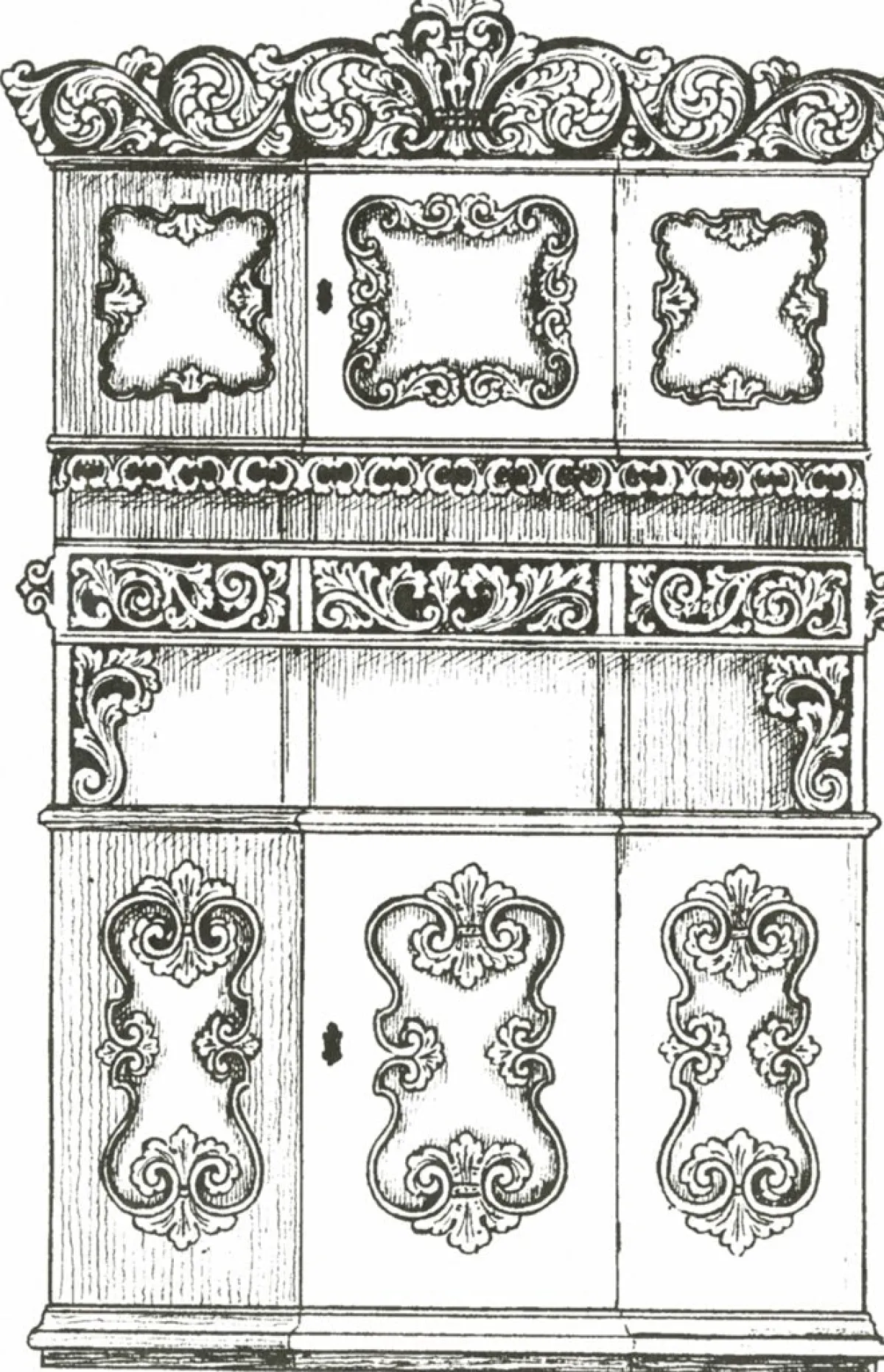 Vesterheim Woodworking | Patterns & Design Packets-Amrud Acanthus Carving Pattern #10- Framskap (hutch)