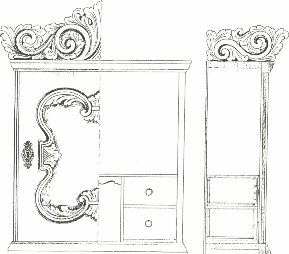 Vesterheim Woodworking | Patterns & Design Packets-Amrud Acanthus Carving Pattern #27- Hengskap (Wall Cabinet)