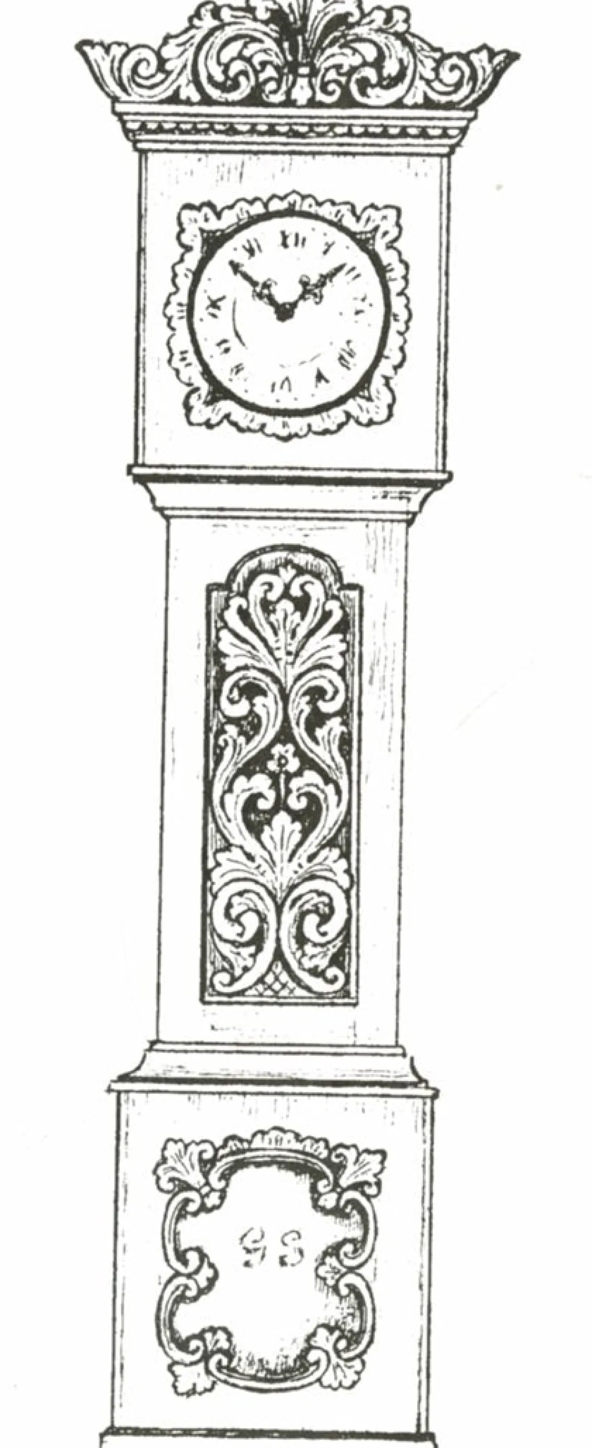 Vesterheim Woodworking | Patterns & Design Packets-Amrud Acanthus Carving Pattern #55- Klokkekasse (Grandfather Clock)