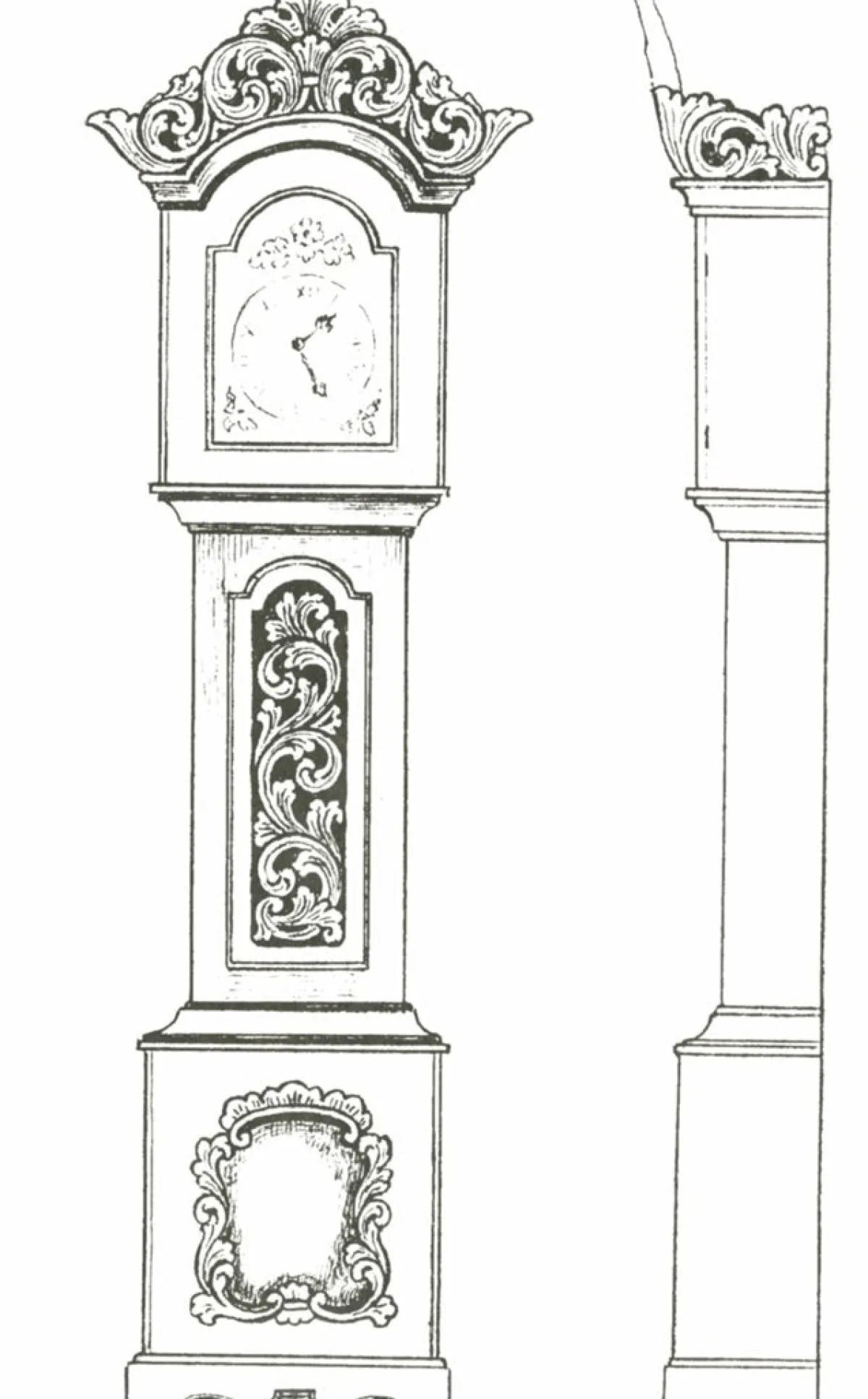 Vesterheim Woodworking | Patterns & Design Packets-Amrud Acanthus Carving Pattern #54- Klokkekasse (Grandfather Clock)