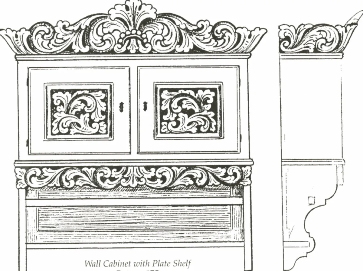 Vesterheim Woodworking | Patterns & Design Packets-Amrud Acanthus Carving Pattern #75-  Wall Cabinet with Plate Shelf