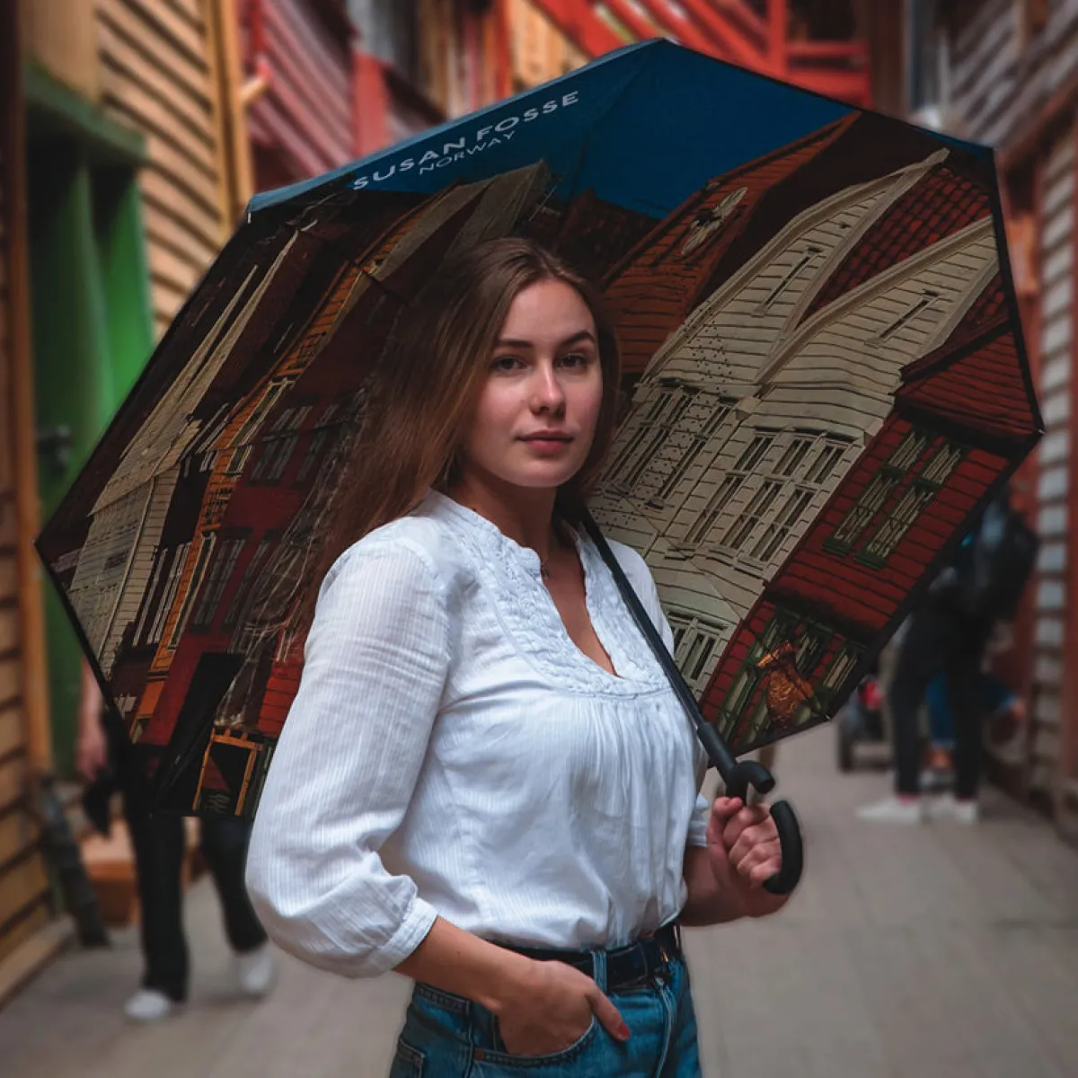 Vesterheim Umbrellas-Bryggen Umbrella by Susan Fosse of Norway