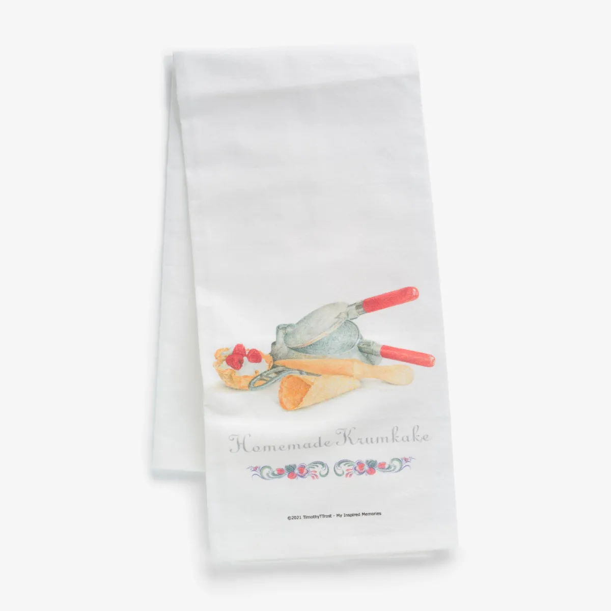 Vesterheim Towels, Runners, & Washcloths-Krumkake Memories Tea Towel by Tim Trost