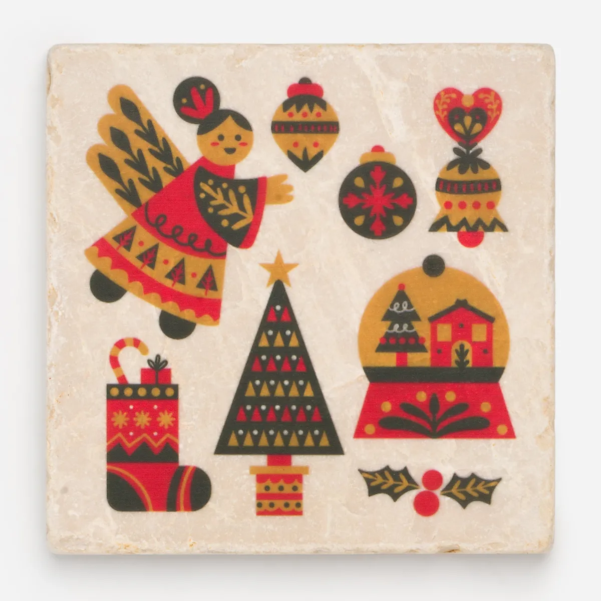 Vesterheim Trivets & Coasters | Serving-Marble Scandinavian Christmas Tile Coasters by Studio Vertu