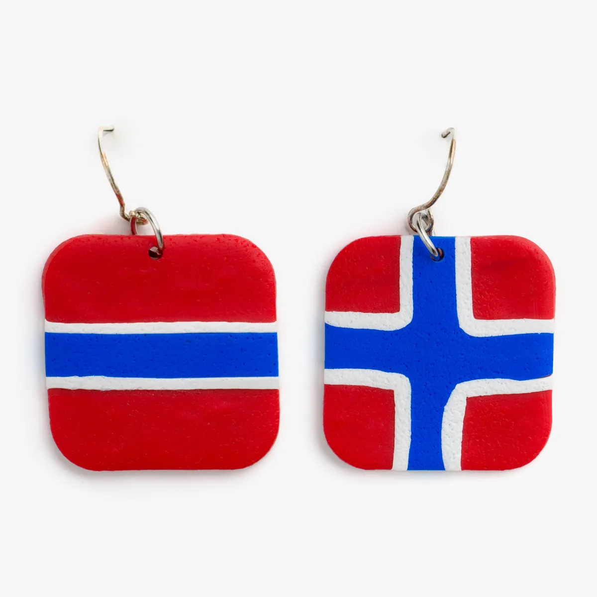 Vesterheim Jewelry | Modern Jewelry-Norway Flag Earrings by Erin Noel Design - Square