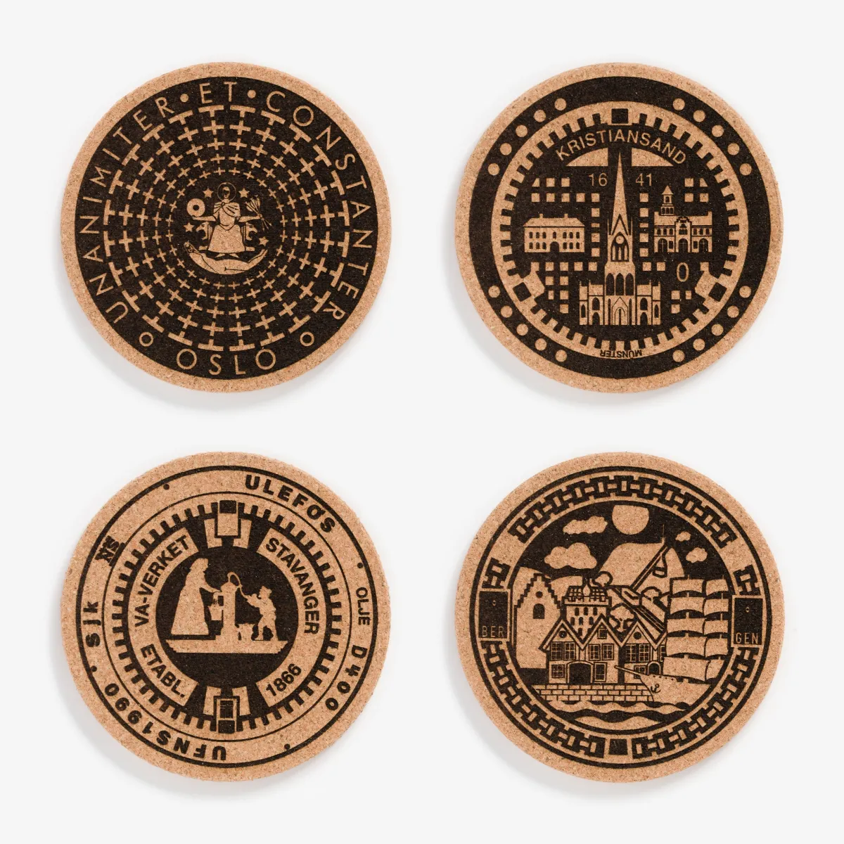 Vesterheim Trivets & Coasters-Norway Manhole Cover Coaster Set of Four