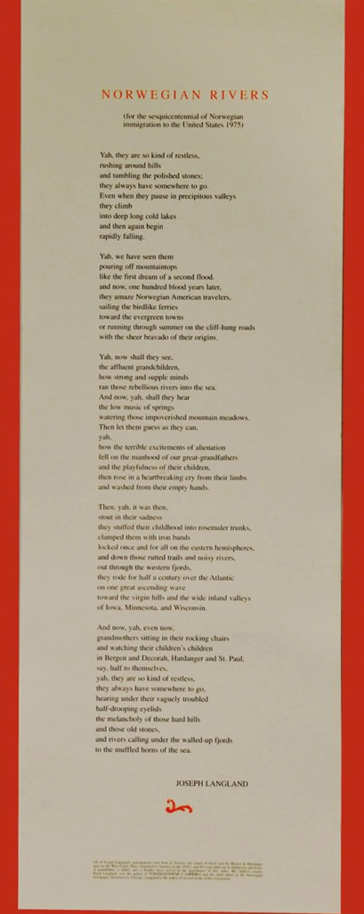 Vesterheim Photography & Prints-Norwegian Rivers Poem by Joseph Langland - Poster