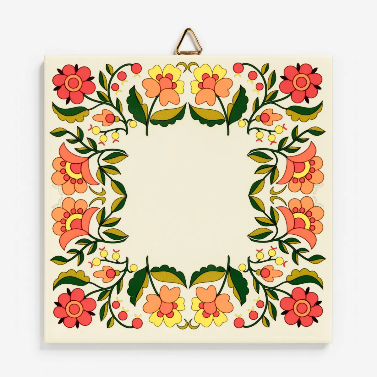 Vesterheim Trivets & Coasters-Orange Flowers on Yellow Trivet