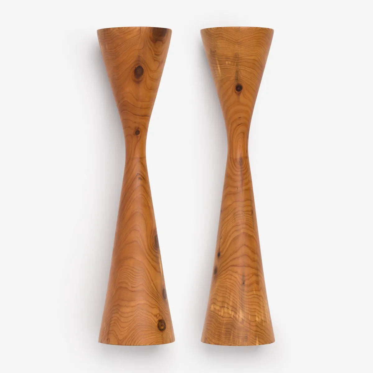 Vesterheim Woodworking | Serving-Pair of Hourglass Curved Candle Holder