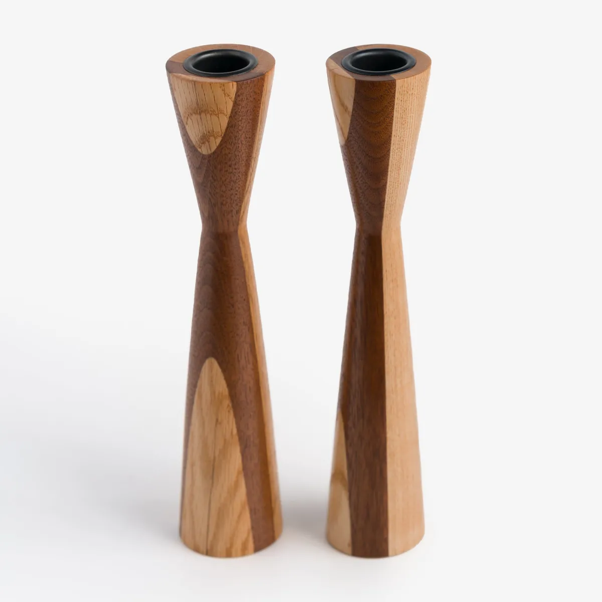 Vesterheim Woodworking | Serving-Pair of Triangular Hourglass Candle Holder by Robert Christman