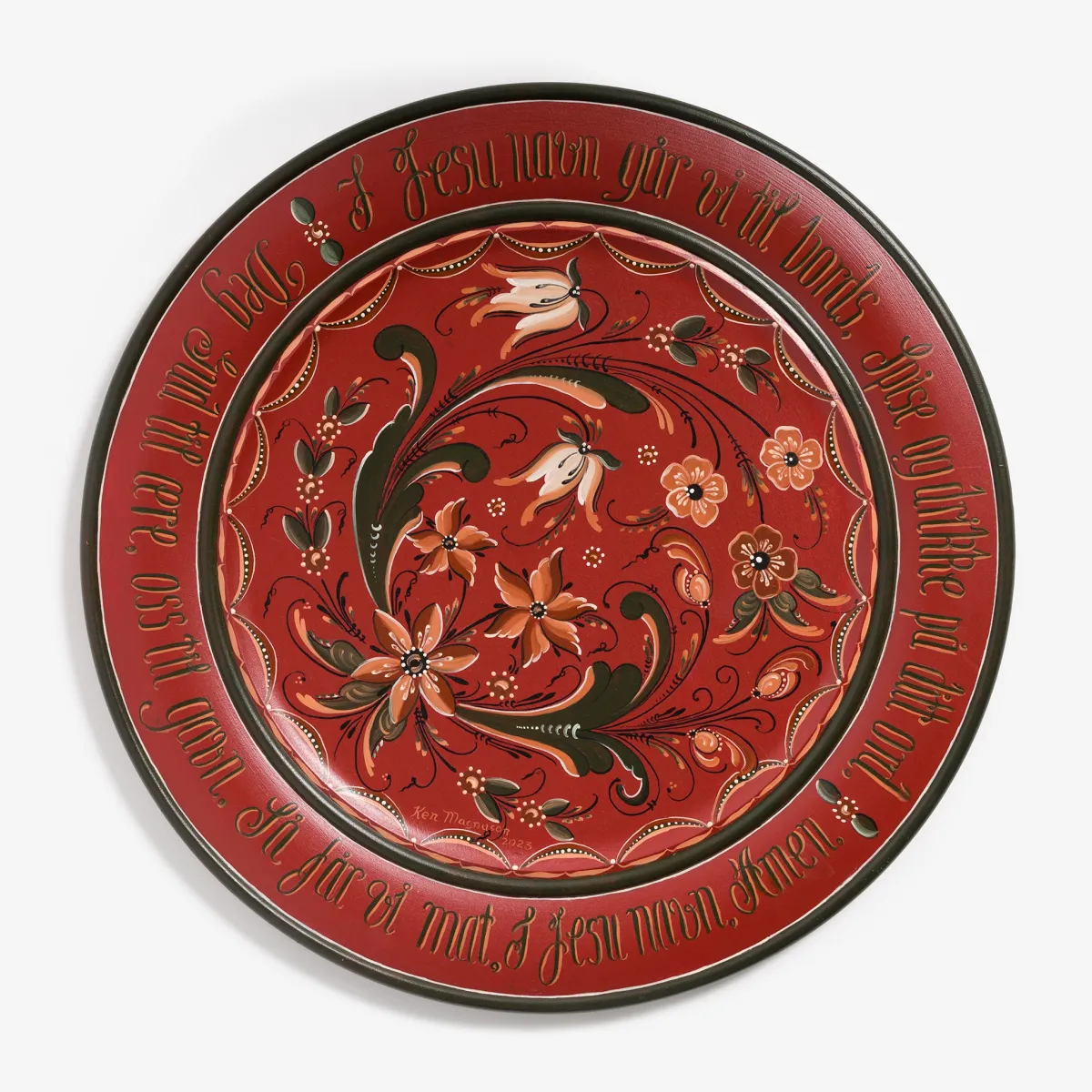 Vesterheim Rosemaling-Table Prayer Plate with Rosemaling by Ken Magnuson